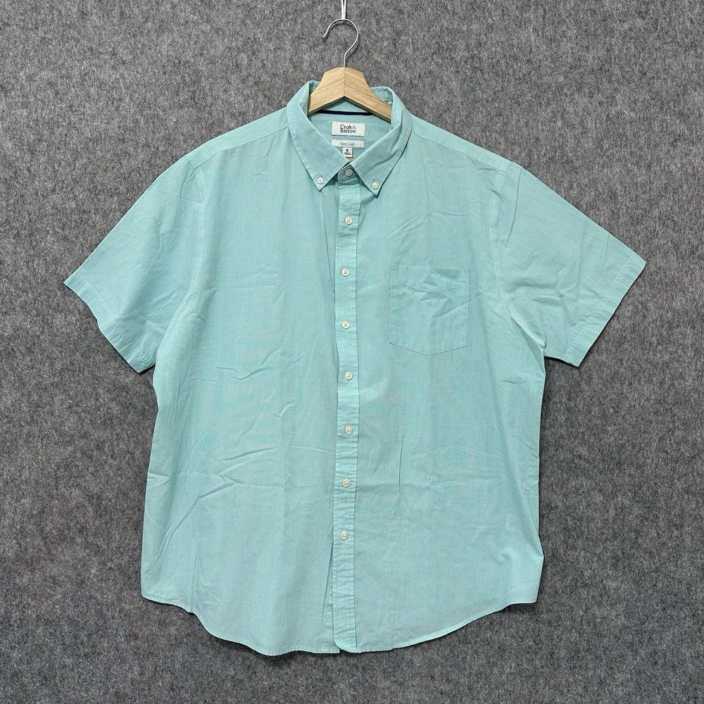 Croft & Barrow Men's Button Front Short Sleeve Shirt Aqua Blue XL Easy Care